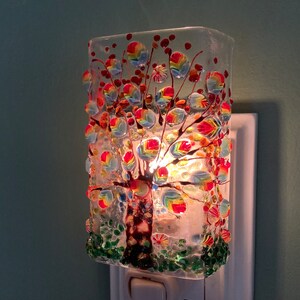 Rainbow Tree Fused Glass Plug In Night Light with Draped Sides Outlet Sconce image 7