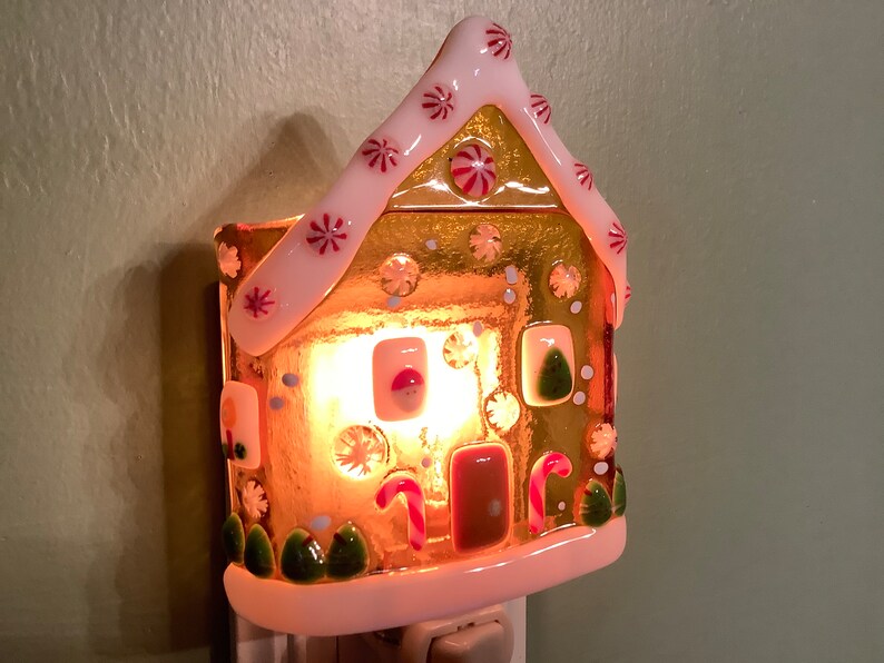 1 Gingerbread House Fused Glass Plug in Holiday Night Light Etsy