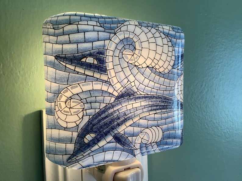 Dolphin Fused Glass Plug In Ocean Night Light with Draped Etsy