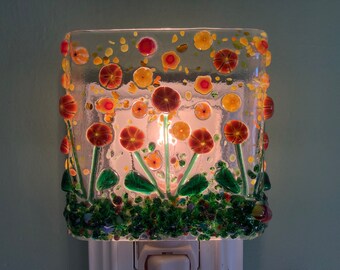 1 Yellow and Orange Murrini Sensational Spring Spree Glass Plug In Flowers Night Light with Draped Outlet Sconce