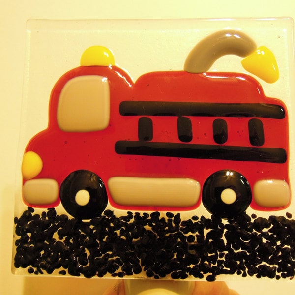 Boys Fire Truck Night Light Fused Glass