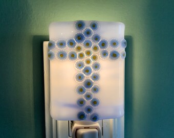 1 Spiritual Cross Fused Glass Plug In Night Light with Draped Sides Outlet Sconce BLOOPER