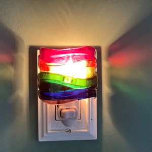 Rainbow Wave Fused Glass Plug In Night Light with Draped Curved Sides Outlet Sconce image 6