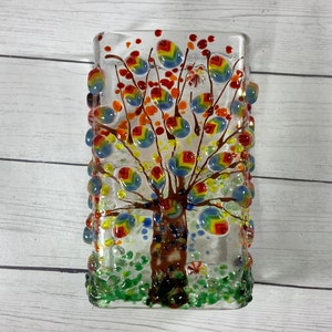 Rainbow Tree Fused Glass Plug In Night Light with Draped Sides Outlet Sconce image 3