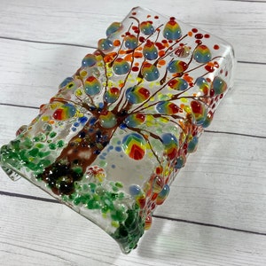 Rainbow Tree Fused Glass Plug In Night Light with Draped Sides Outlet Sconce image 4