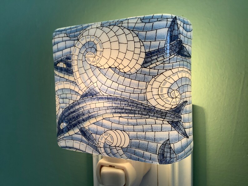 Dolphin Fused Glass Plug In Ocean Night Light with Draped Etsy