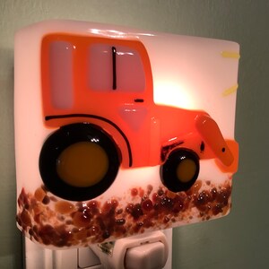 1 Orange Tractor Fused Glass Plug In Wall Farm Night Light Sconce image 9