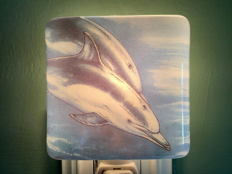 Dolphin Fused Glass Plug in Ocean Night Light With Draped Etsy