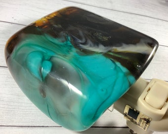 Brown and Turquoise Fused Glass Plug In Night light Sconce with Draped Sides Which I Call Turquoise Tawny