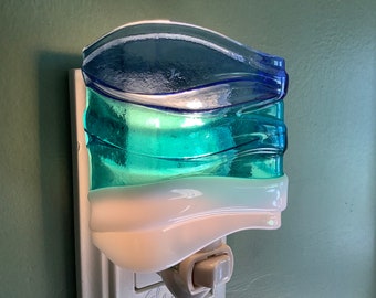 1 Ocean Water Waves Fused Glass Plug In Night Light with Draped Sides Outlet Sconce