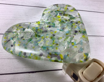 1 Splash of Color Heart Fused Glass Plug In Night Light