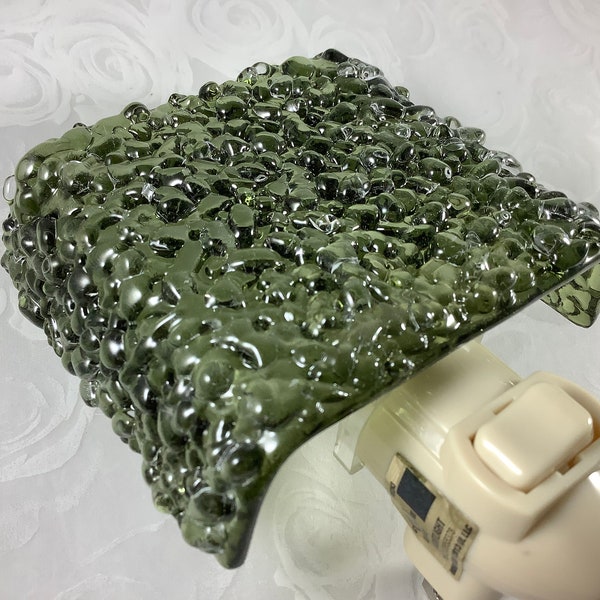 1 Fused Glass Transparent Light Olive Green Plug In Frit Night Light with Draped Sides