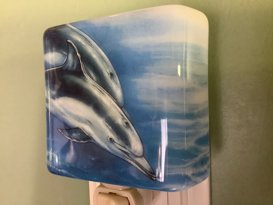 Dolphin Fused Glass Plug in Ocean Night Light With Draped Etsy