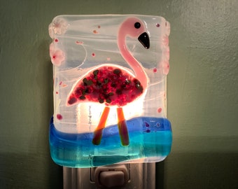 1 Flamingo Fused Glass Plug In Tropical Night Light Outlet Sconce