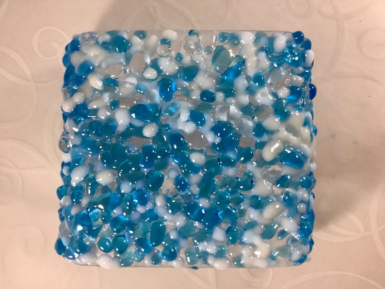 Winter Wonderland Pebble Fused Glass Plug In Ice Night Light with Slumped Rounded Edges
