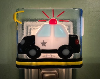 1 Police Car Fused Glass Plug In Night Light Sconce