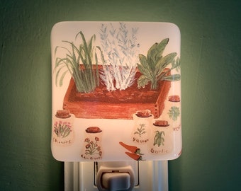 Herb Garden Fused Glass Plug In Outlet Sconce Discounted