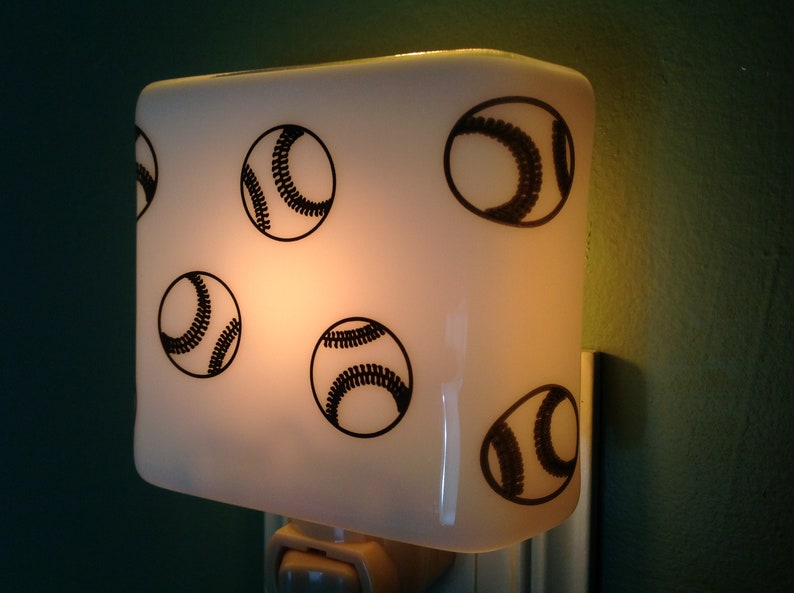 Baseball Fused Glass Plug in Night Light With Draped Sides Etsy