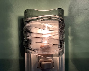 1 Gray Waves Fused Glass Plug In Night Light with Draped Curved Sides Outlet Sconce