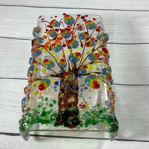 Rainbow Tree Fused Glass Plug In Night Light with Draped Sides Outlet Sconce image 2