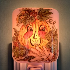 Pumpkin Fused Glass Plug in Halloween Jack O Lantern Night Light With ...