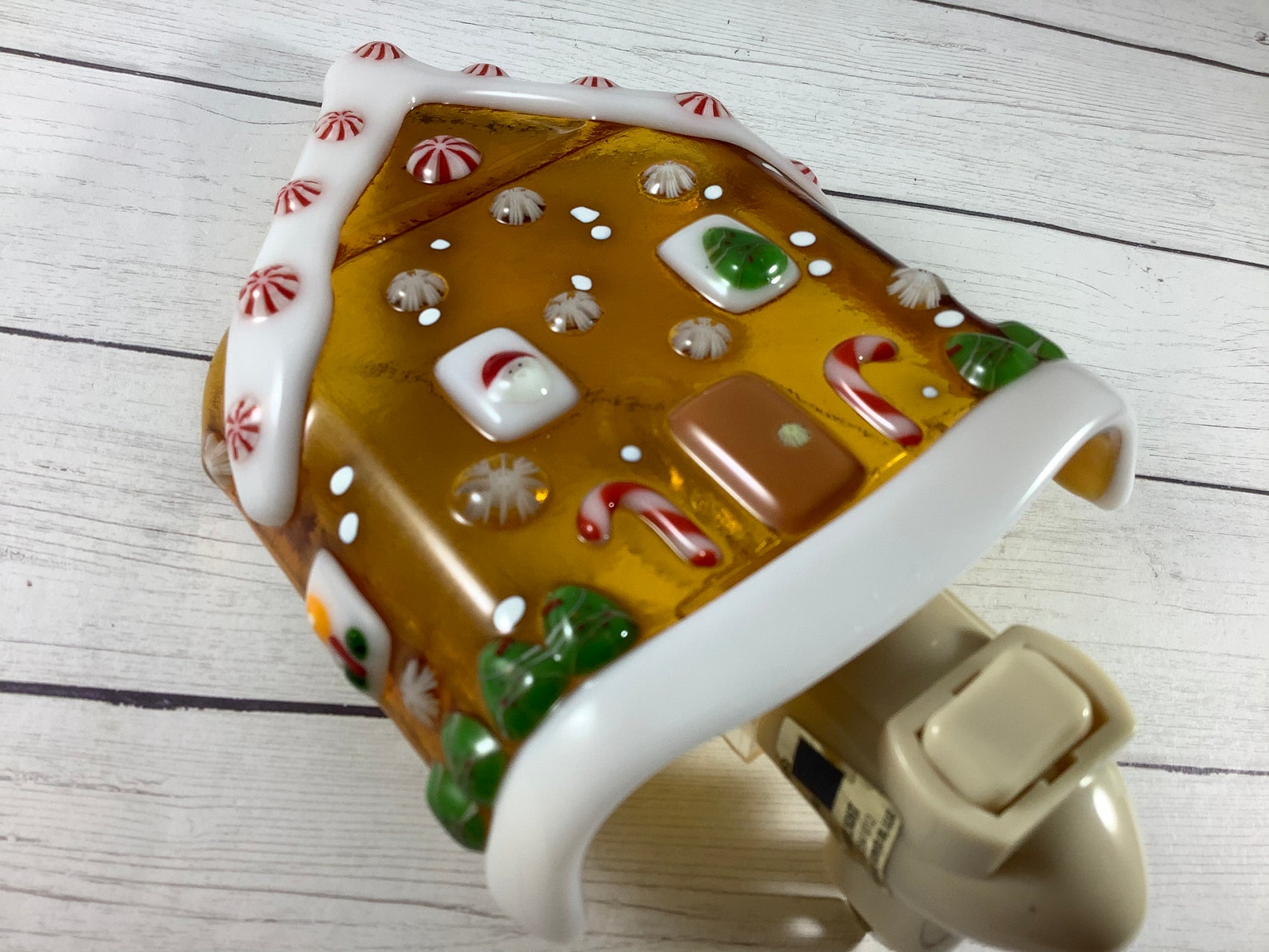 1 Gingerbread House Fused Glass Plug in Holiday Night Light Etsy