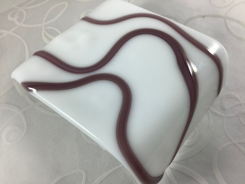 Purple and White Geometric Wave Fused Glass Plug In Night Light with Slumped Rounded Edges Mini Wall Sconce BLOOPER SALE