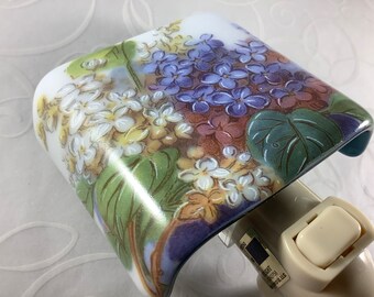 1 Lilacs Floral Fused Glass Plug In Flower Night Light with Draped Sides Outlet Sconce