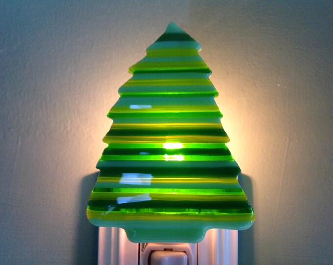 Christmas Tree Fused Glass Plug in Holiday Night Light Etsy