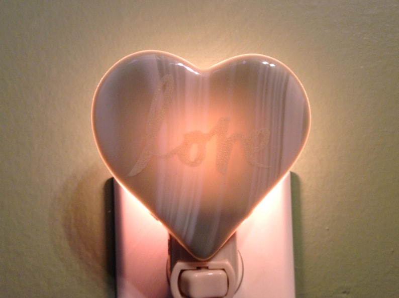 Heart of Love Sage Green Fused Glass Plug In Mother/'s Day Night Light SALE