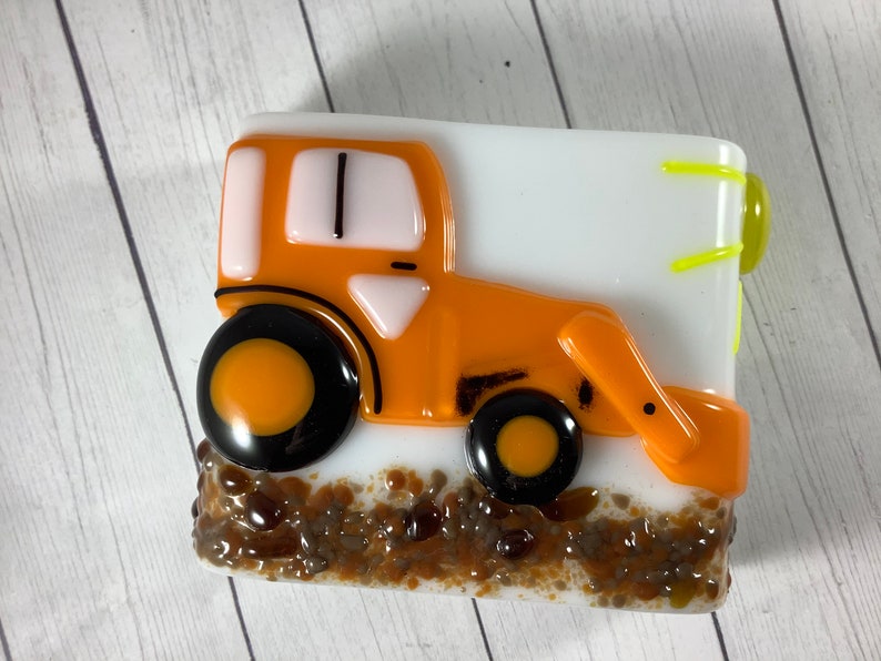 1 Orange Tractor Fused Glass Plug In Wall Farm Night Light Sconce image 6