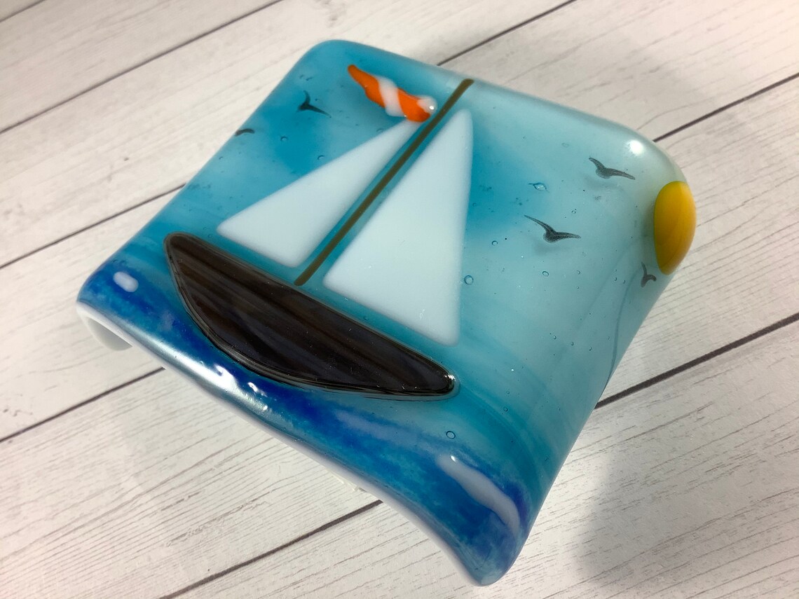 Sailboat Fused Glass Plug In Nautical Night Light with Slumped Etsy