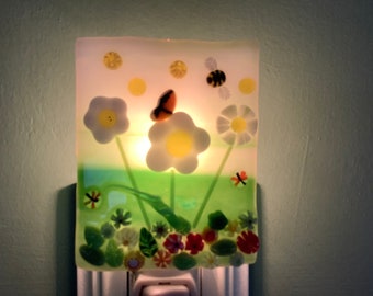 Murrini Flower Power Fused Glass Plug In Flowers Night Light