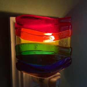 Rainbow Wave Fused Glass Plug In Night Light with Draped Curved Sides Outlet Sconce image 9