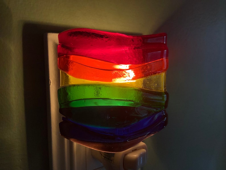 Rainbow Wave Fused Glass Plug In Night Light with Draped Curved Sides Outlet Sconce image 9