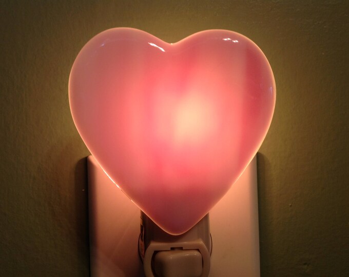 Pink Heart Fused Glass Nursery Plug in Wall Valentine Night Light Etsy