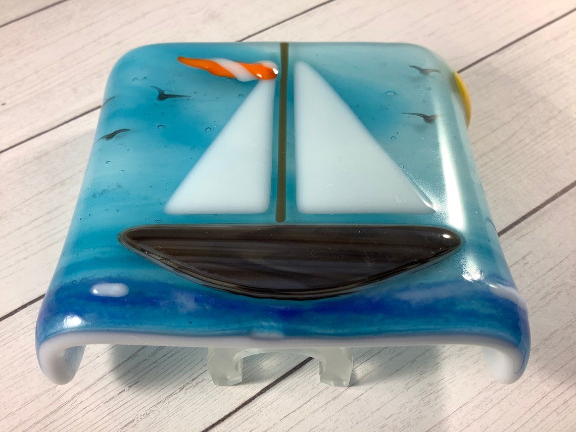 Sailboat Fused Glass Plug In Nautical Night Light with Slumped Etsy