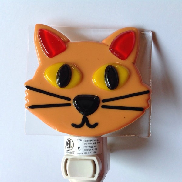 Fused Glass Orange Cat Night Light