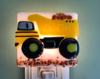 Yellow Dump Truck Fused Glass Plug In Night Light Outlet Sconce