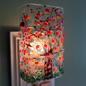 Rainbow Tree Fused Glass Plug In Night Light with Draped Sides Outlet Sconce image 8