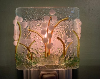 Lily of the Valley Fused Glass Plug in Wall May Flower of the Month Night Light Outlet Sconce