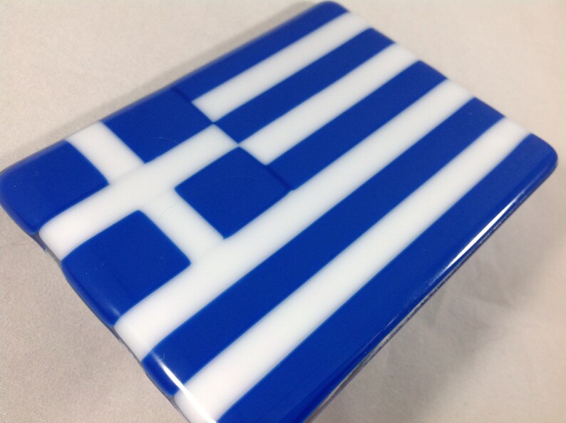 Greek Flag Fused Glass Wall Plug In Greece World Flag Night Etsy