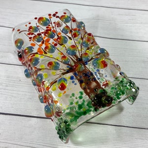 Rainbow Tree Fused Glass Plug In Night Light with Draped Sides Outlet Sconce image 5