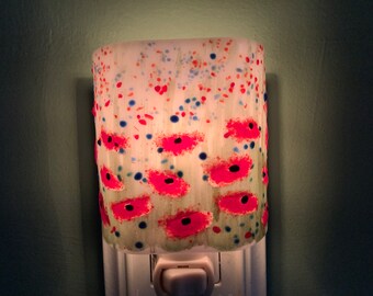 Poppy Flowers Fused Glass Plug In Poppy Floral Field Night Light with Draped Curved Sides