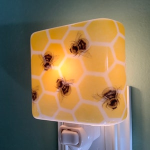 1 Busy Bees Fused Glass Plug In Night Light Outlet Sconce image 8
