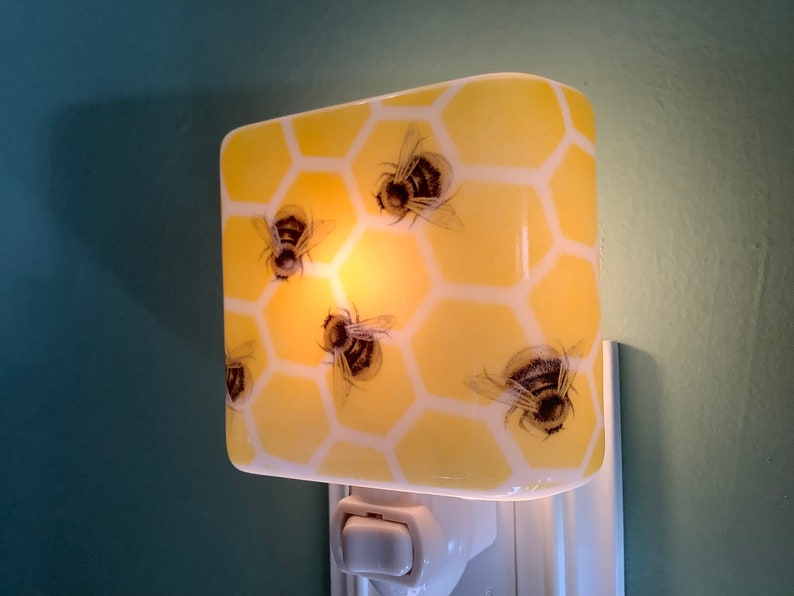 1 Busy Bees Fused Glass Plug In Night Light Outlet Sconce image 8