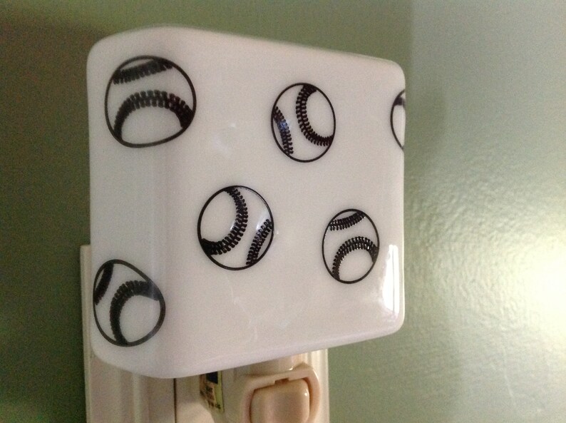 Baseball Fused Glass Plug in Night Light With Draped Sides Etsy