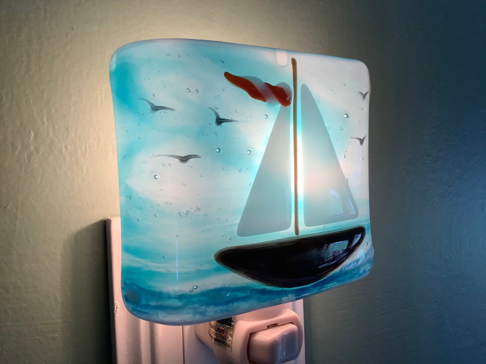 Sailboat Fused Glass Plug In Nautical Night Light with Slumped Etsy