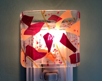 Shades of Brown and Burgundy Fused Glass Plug In Confetti Night Light with Draped Sides