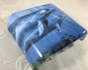 Dolphin Fused Glass Plug In Ocean Night Light with Draped Sides Outlet Sconce